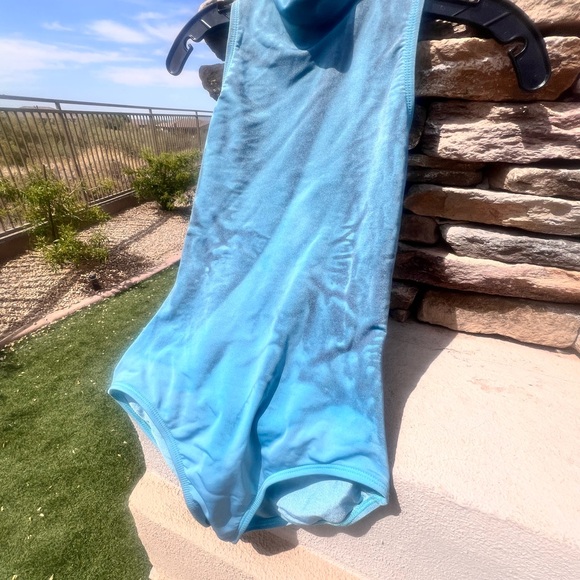 Blue dance mock turtleneck water color leotard women’s size small - Picture 10 of 17